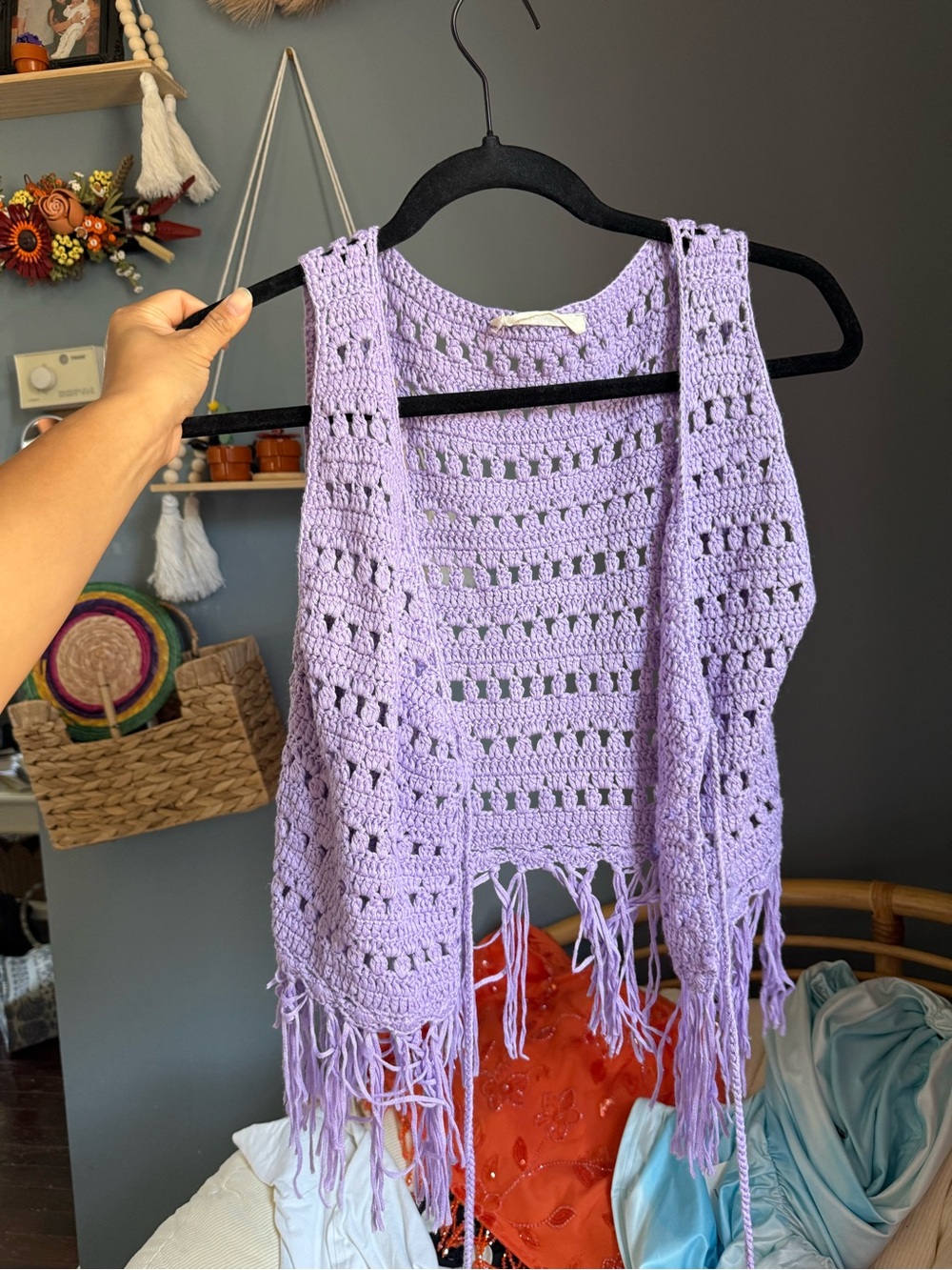 Lavender Crochet Fringe Women's Sweater Vest - Unknown Brand